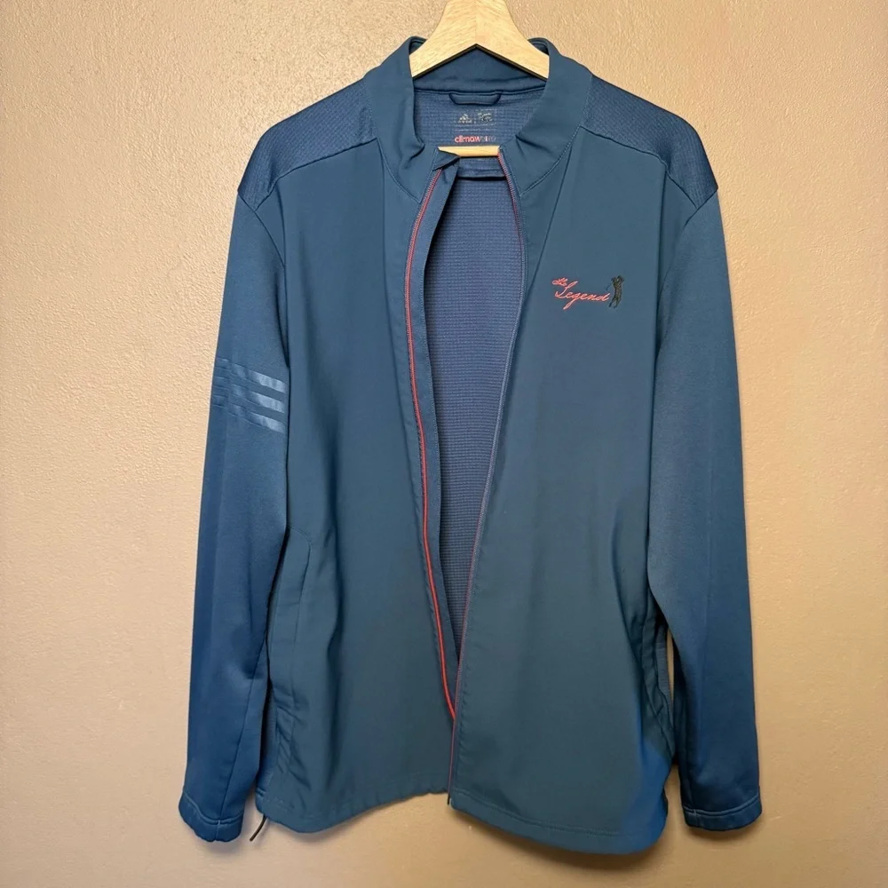 Adidas Golf Mens Climastorm Hybrid Heathered Zip Up Jacket Mineral Blue Sz Large